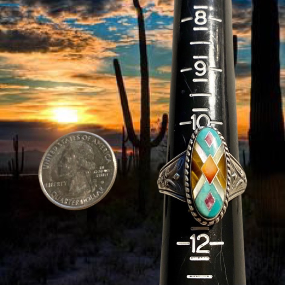 Silver Multicolor Geometric Ring - image 6